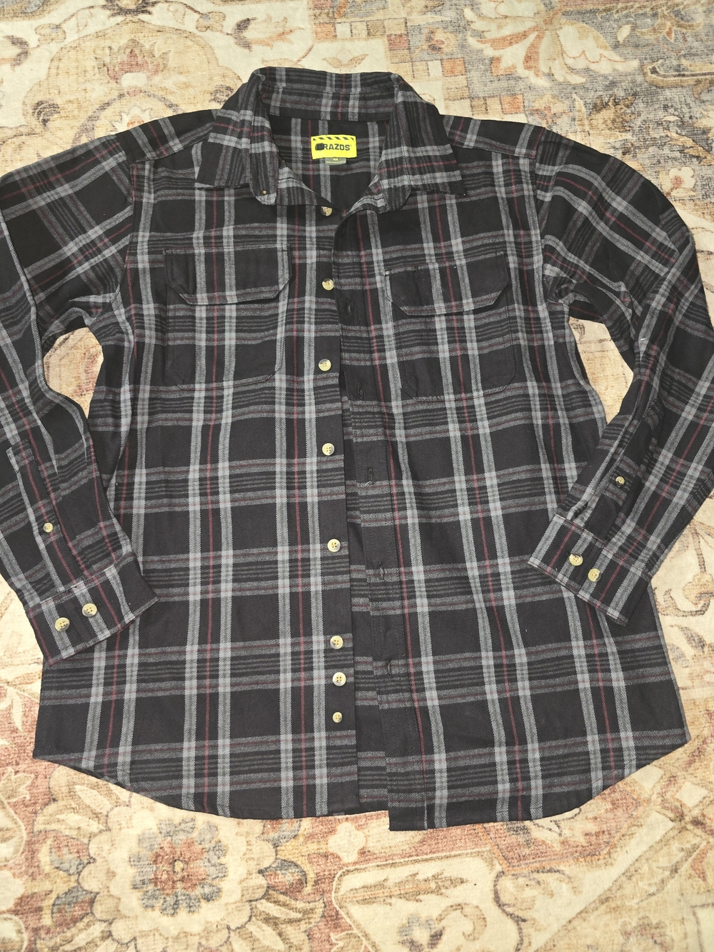Men's Black Plaid Button-Up Work Shirt